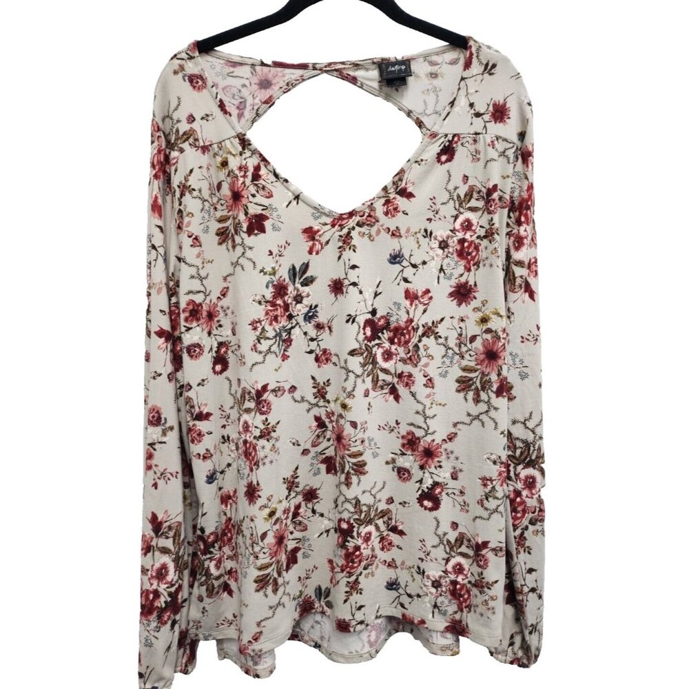 Daytrip Womens BOHO Cottagecore Top Large Floral Long‎ Sleeve Cutout Back Casual